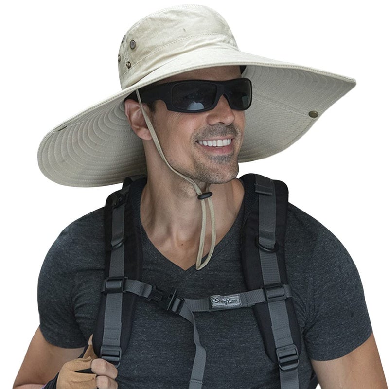Huamulan 6" Wide Brim Sun Protection Hat Outdoor Unisex Ventilated Bucket Hats for Hiking Beach Fishing Safari Garden Lawn Yard Work Kayaking,Beige - Image 1